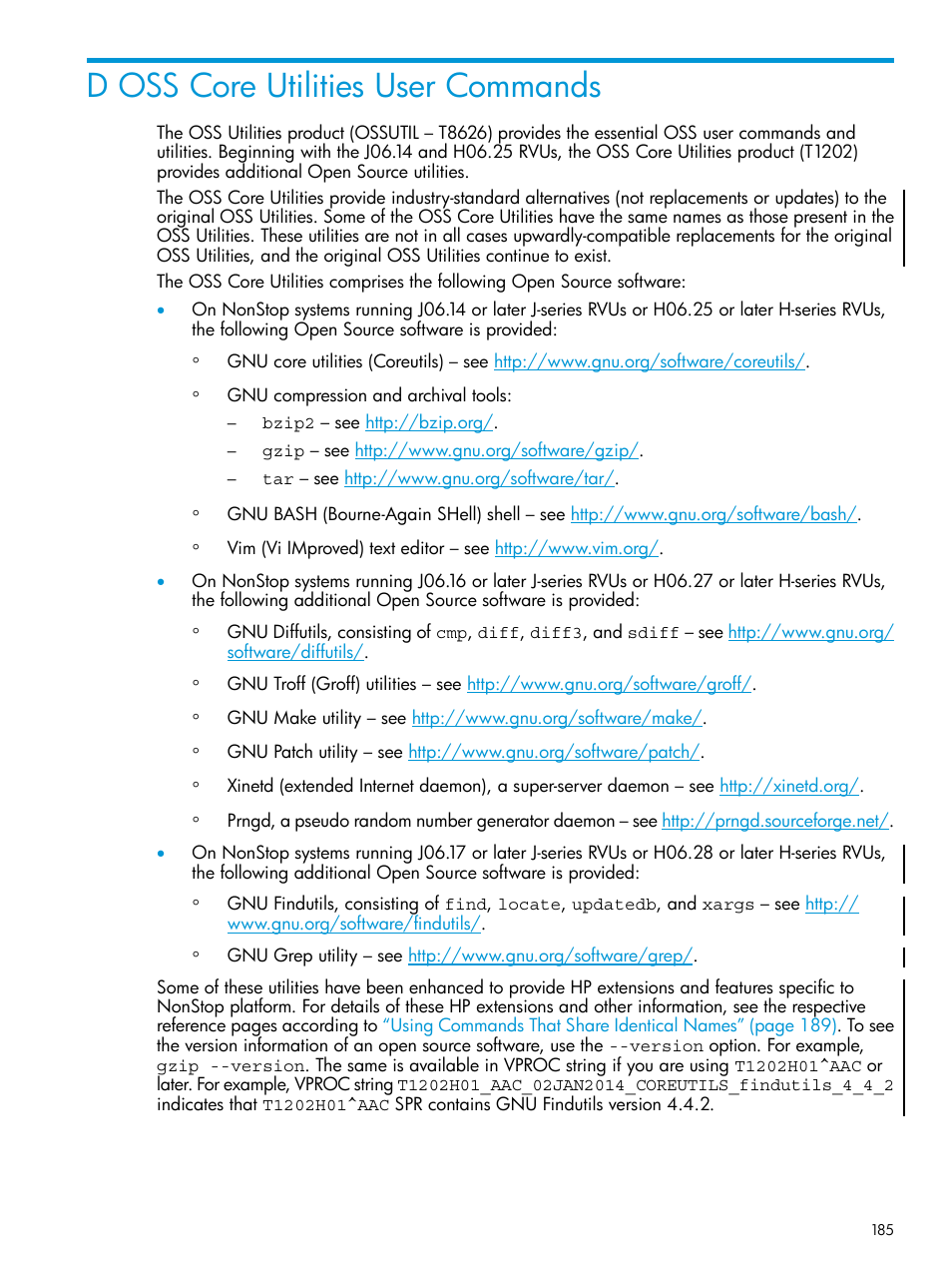 D oss core utilities user commands, Oss core utilities user, Oss core | HP NonStop G-Series User Manual | Page 185 / 213