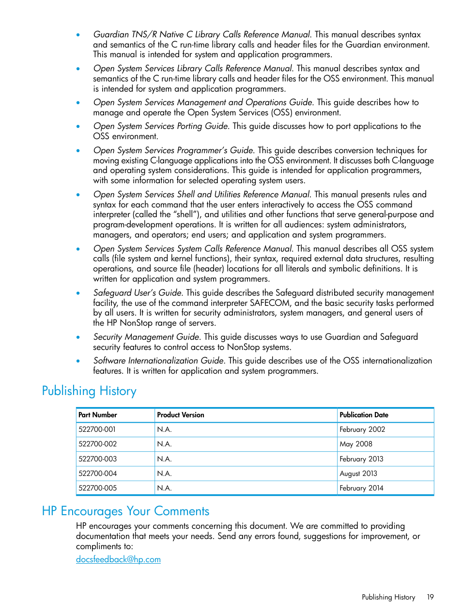 Publishing history, Hp encourages your comments, Publishing history hp encourages your comments | HP NonStop G-Series User Manual | Page 19 / 213