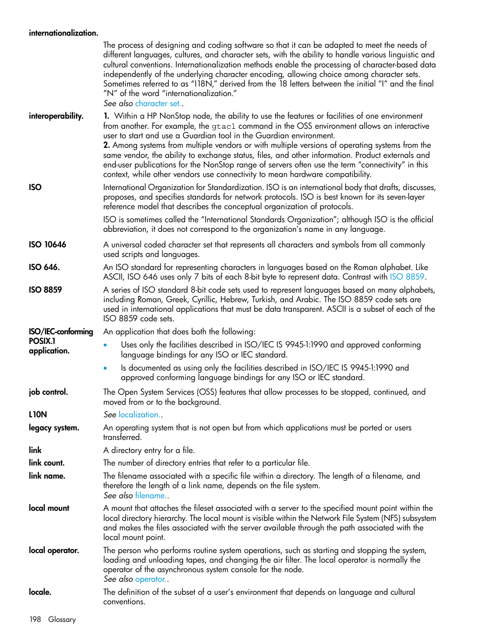 Interoperability, Link, Internationalization | HP NonStop G-Series User Manual | Page 198 / 213