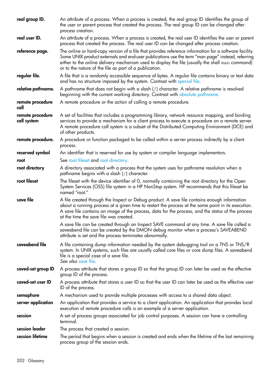 Relative pathname, Session, Saveabend file | Reference | HP NonStop G-Series User Manual | Page 202 / 213