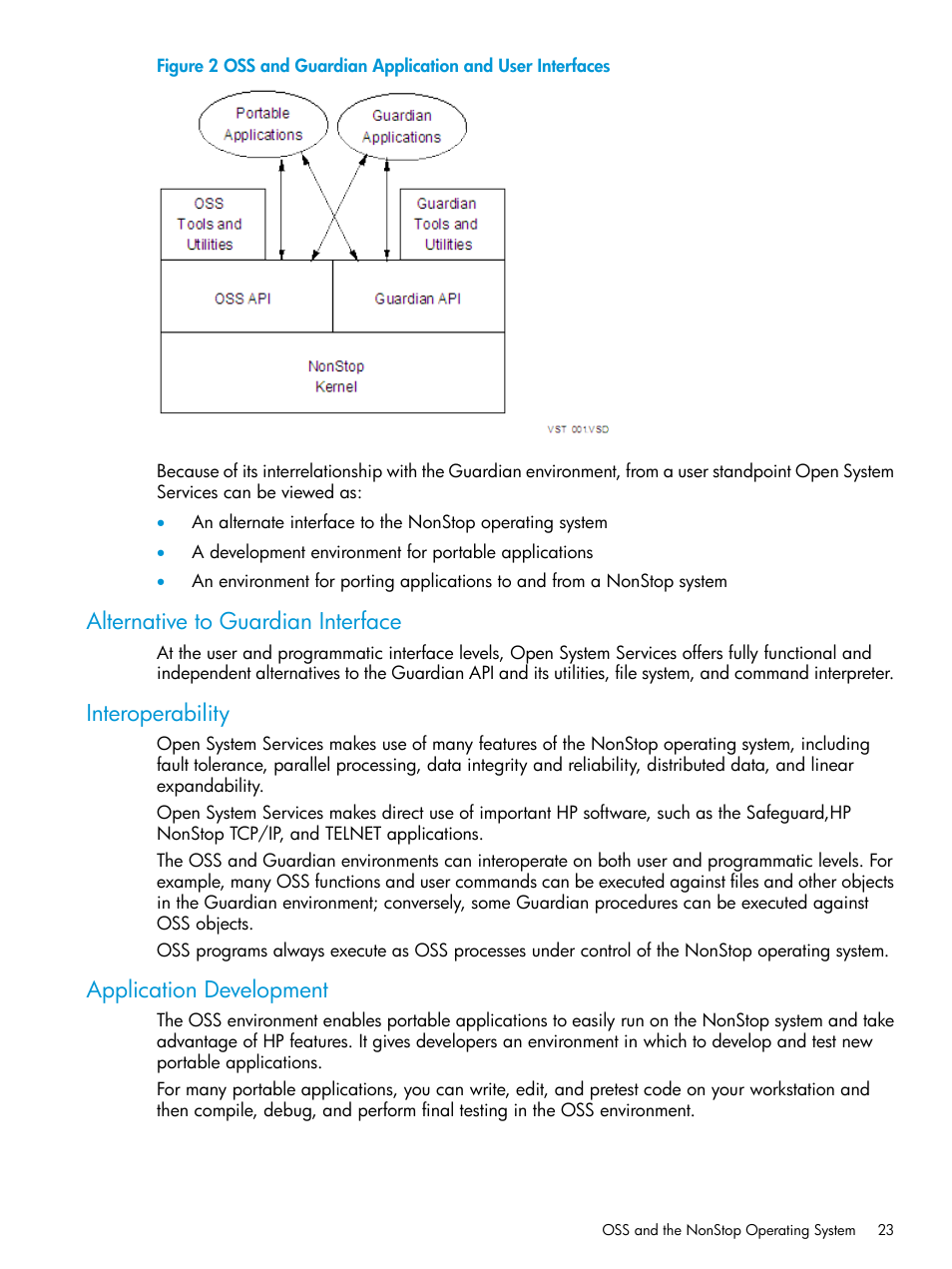 Alternative to guardian interface, Interoperability, Application development | Oss and guardian application and user interfaces, Figure 2 | HP NonStop G-Series User Manual | Page 23 / 213