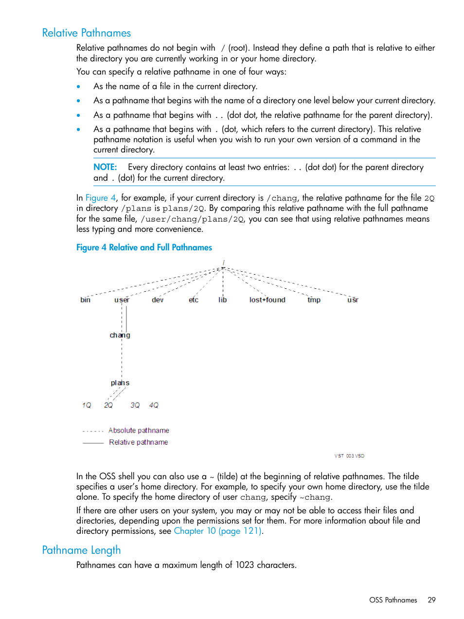 Relative pathnames, Pathname length, Relative pathnames pathname length | Relative and full pathnames | HP NonStop G-Series User Manual | Page 29 / 213