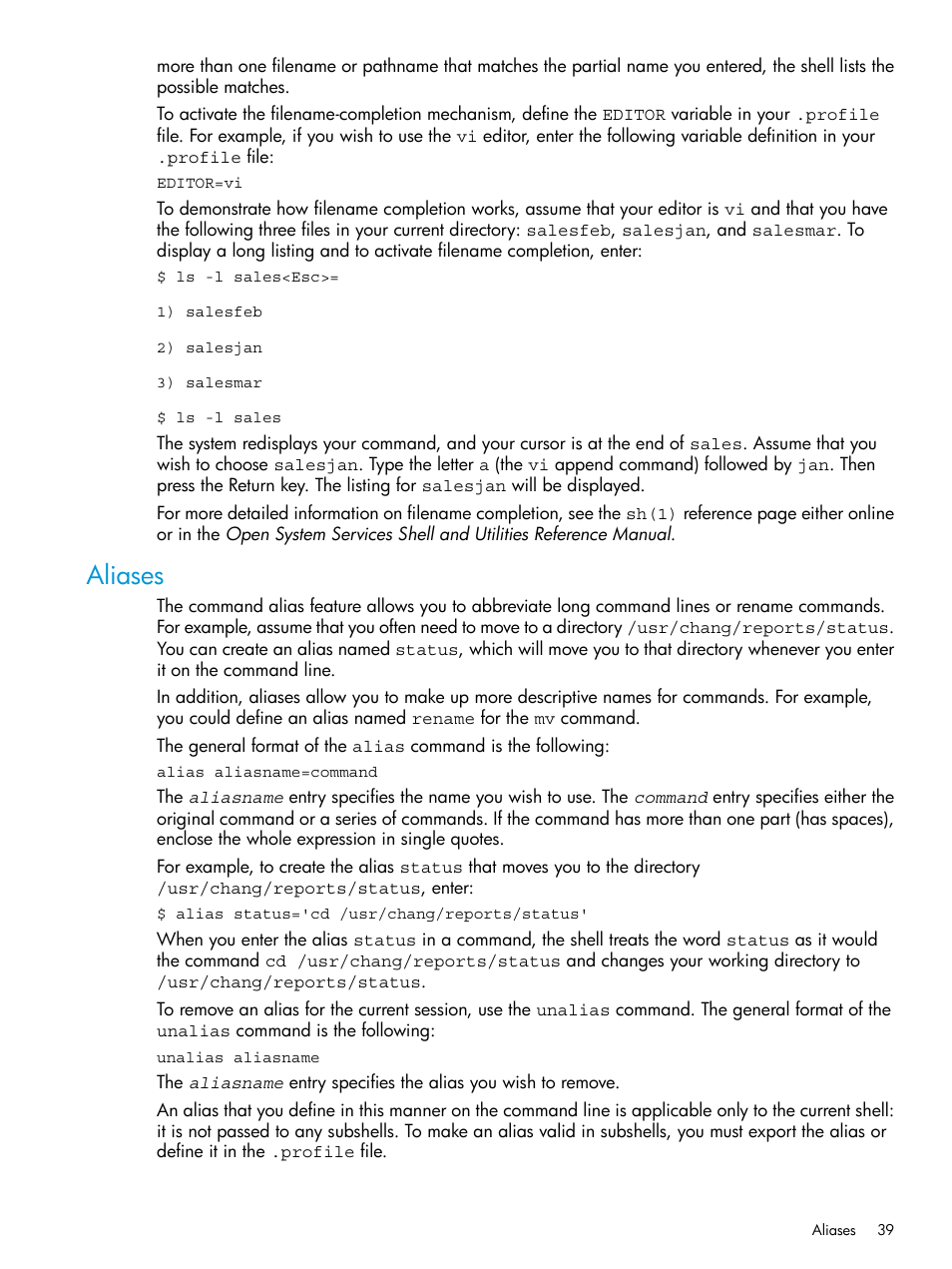 Aliases | HP NonStop G-Series User Manual | Page 39 / 213