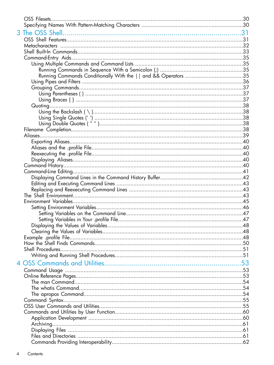 3 the oss shell, 4 oss commands and utilities | HP NonStop G-Series User Manual | Page 4 / 213