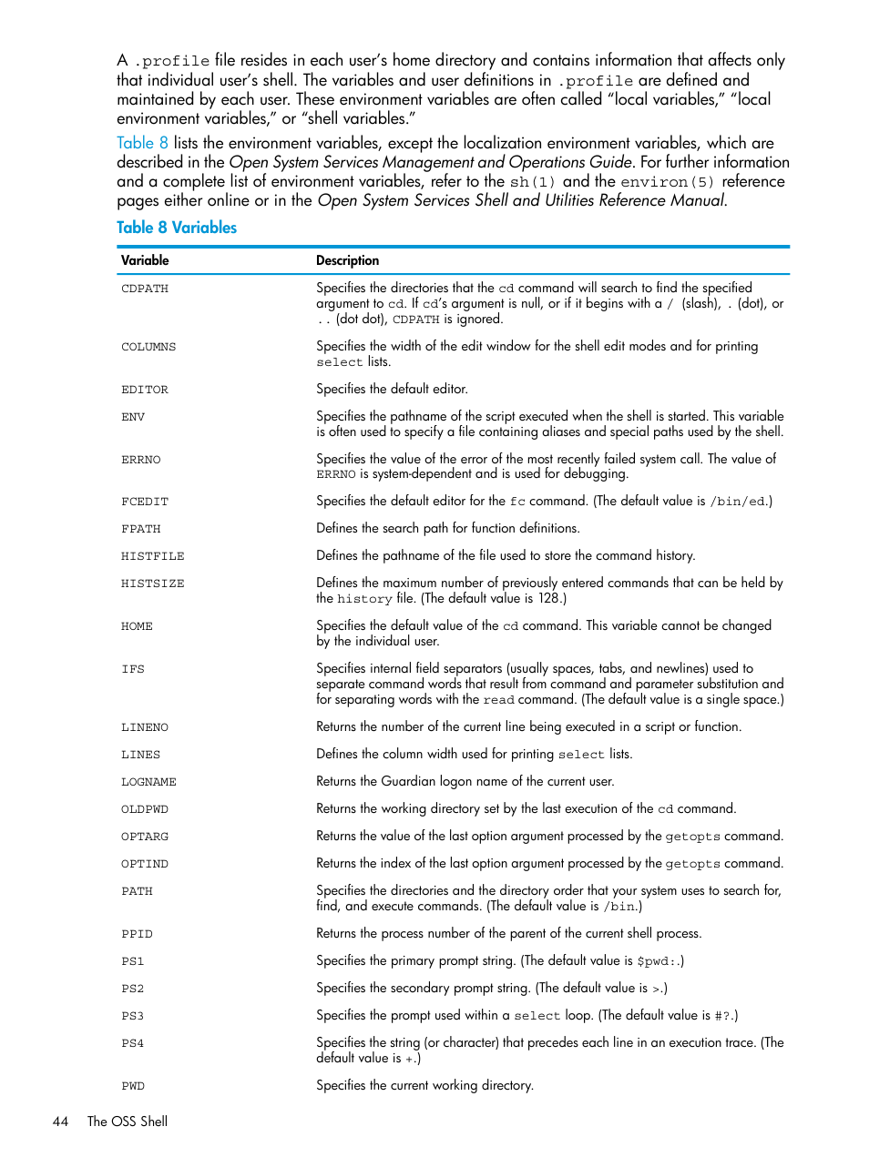 Variables | HP NonStop G-Series User Manual | Page 44 / 213