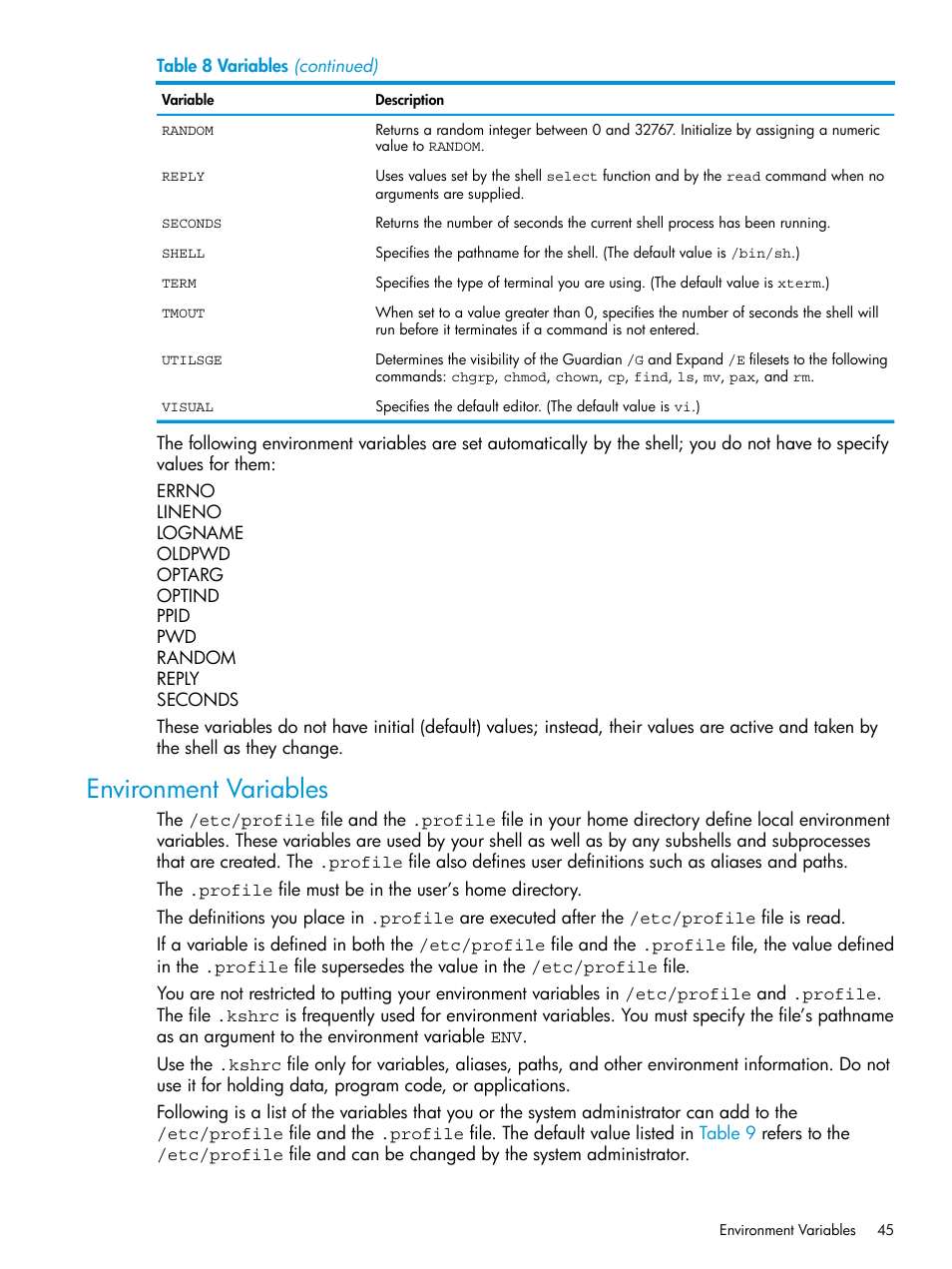 Environment variables | HP NonStop G-Series User Manual | Page 45 / 213