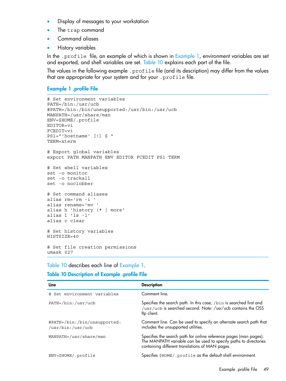 Description of example .profile file, Profile file | HP NonStop G-Series User Manual | Page 49 / 213