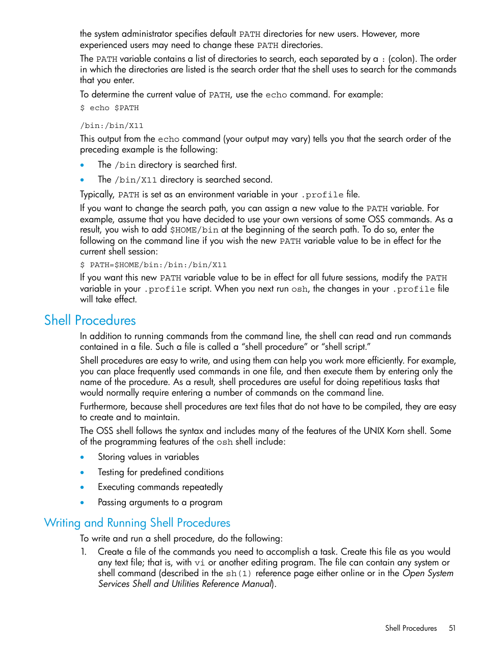 Shell procedures, Writing and running shell procedures | HP NonStop G-Series User Manual | Page 51 / 213