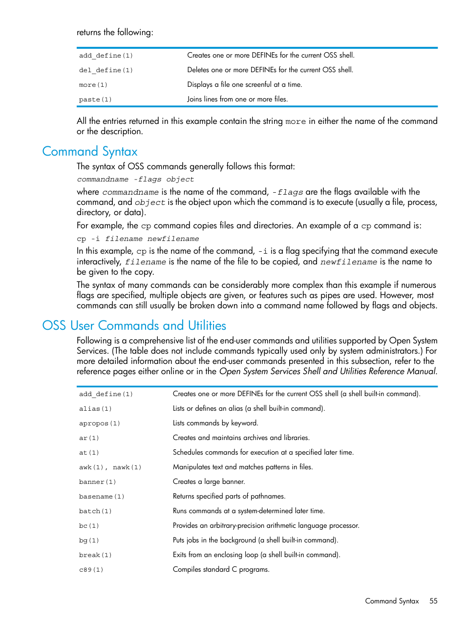 Command syntax, Oss user commands and utilities, Command syntax oss user commands and utilities | HP NonStop G-Series User Manual | Page 55 / 213