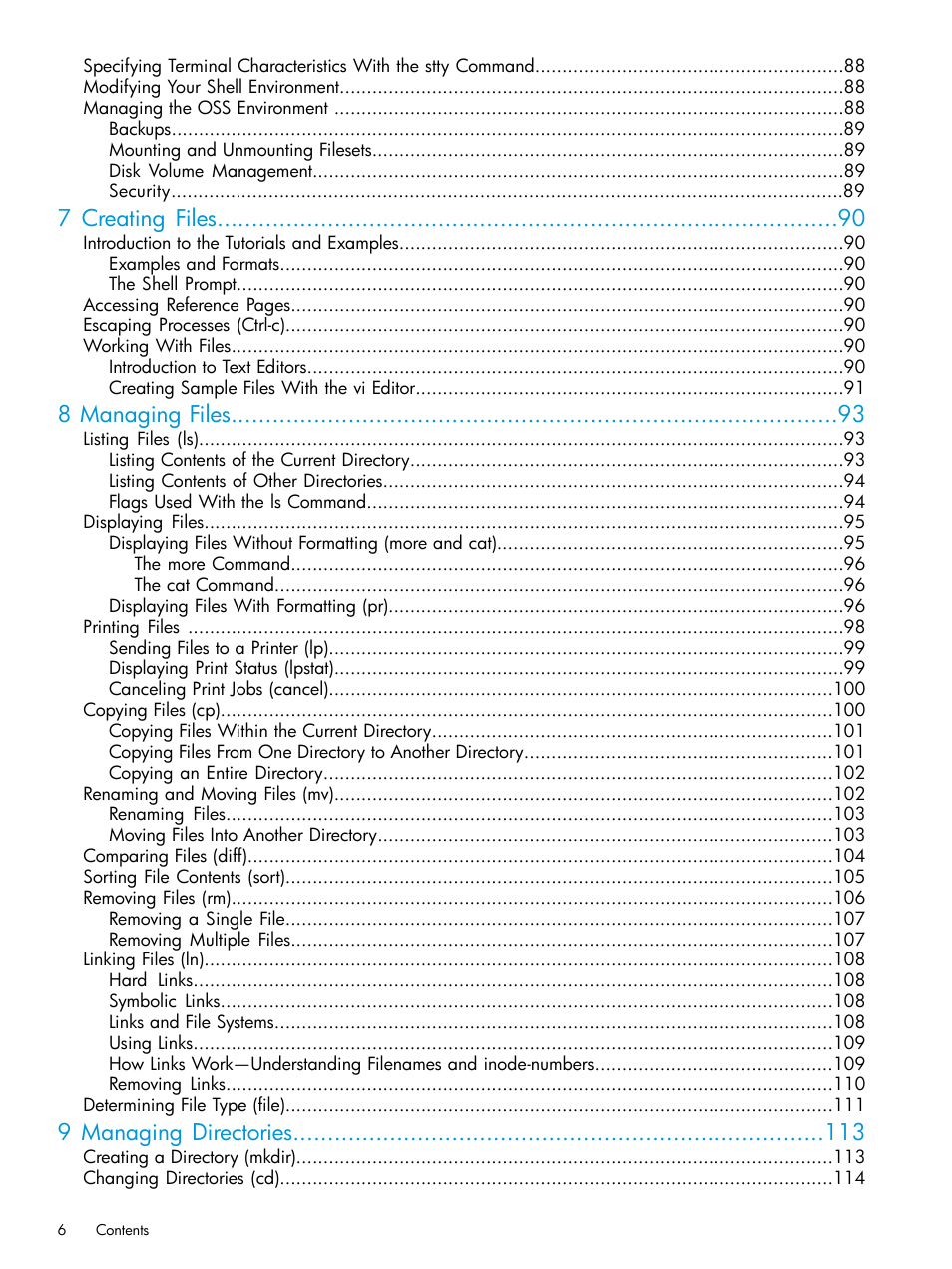 7 creating files, 8 managing files, 9 managing directories | HP NonStop G-Series User Manual | Page 6 / 213