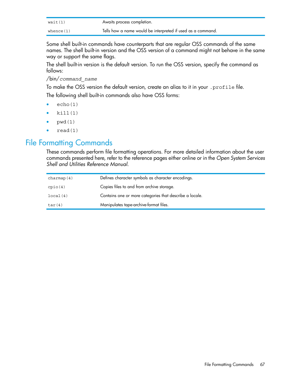 File formatting commands | HP NonStop G-Series User Manual | Page 67 / 213