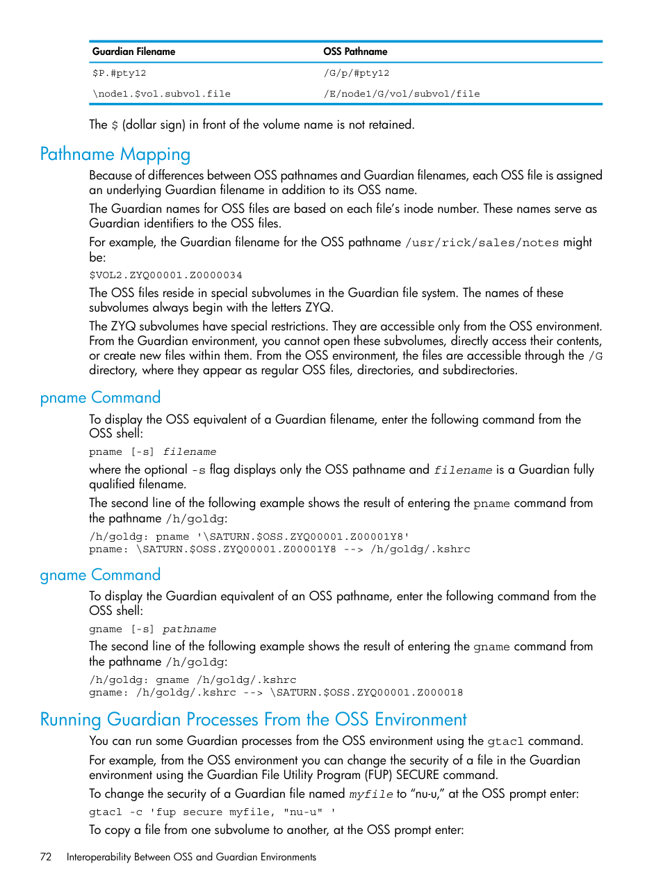 Pathname mapping, Pname command, Gname command | Pname command gname command | HP NonStop G-Series User Manual | Page 72 / 213