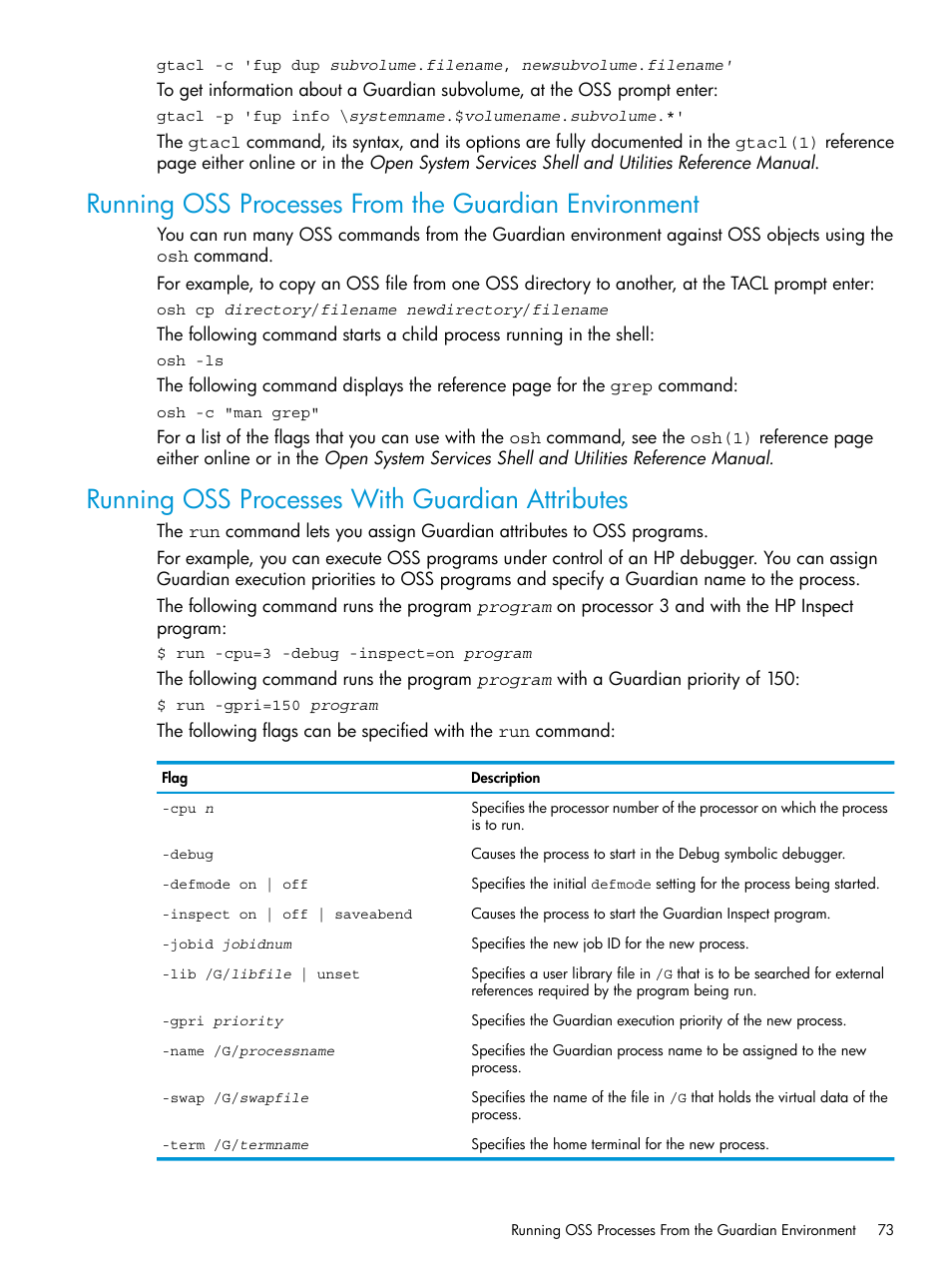 Running oss processes with guardian attributes | HP NonStop G-Series User Manual | Page 73 / 213
