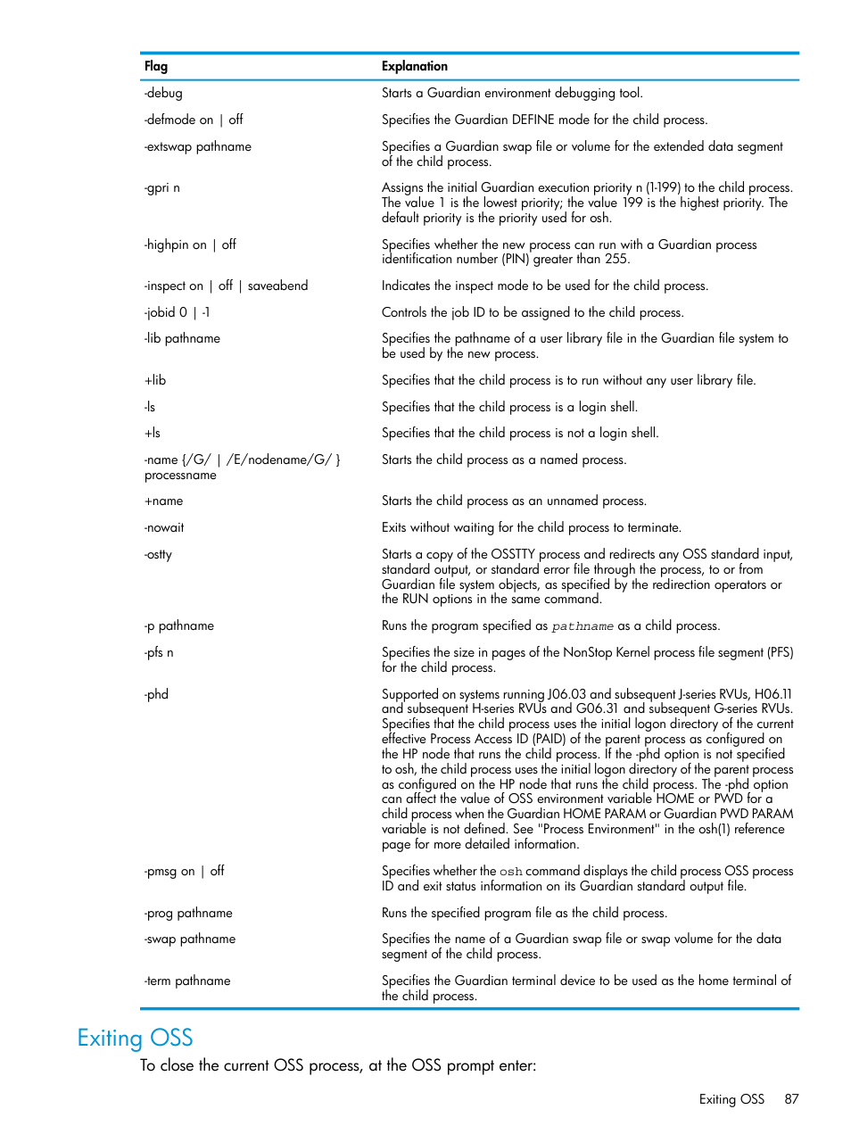 Exiting oss | HP NonStop G-Series User Manual | Page 87 / 213