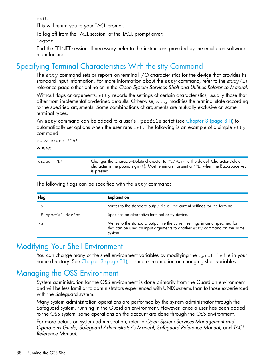 Modifying your shell environment, Managing the oss environment | HP NonStop G-Series User Manual | Page 88 / 213