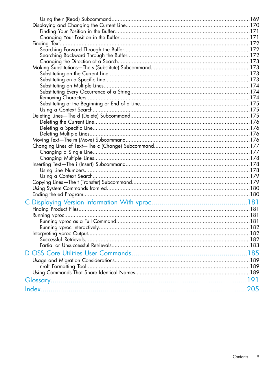 C displaying version information with vproc, D oss core utilities user commands, Glossary index | HP NonStop G-Series User Manual | Page 9 / 213
