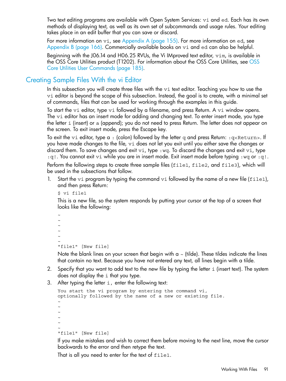 Creating sample files with the vi editor | HP NonStop G-Series User Manual | Page 91 / 213