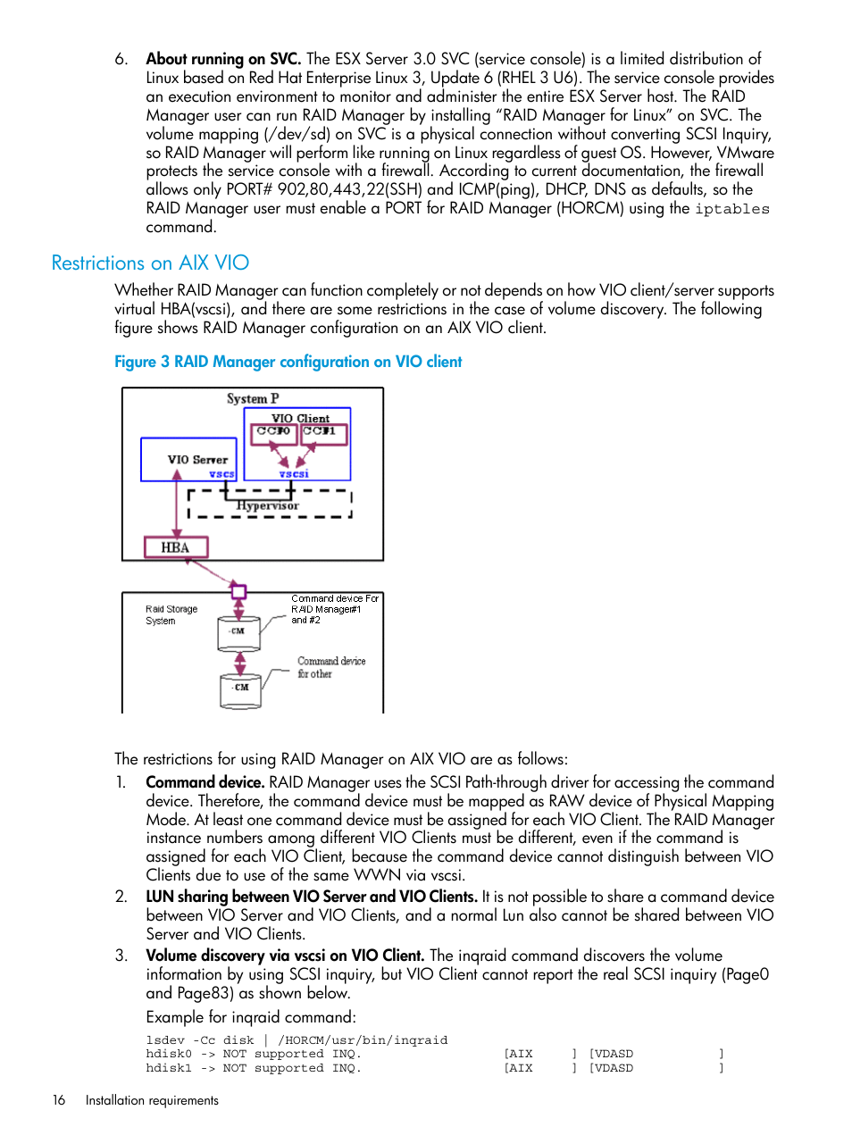Restrictions on aix vio, Restrictions on | HP XP RAID Manager Software User Manual | Page 16 / 95