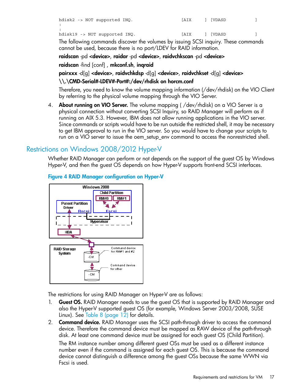 Restrictions on windows 2008/2012 hyper-v | HP XP RAID Manager Software User Manual | Page 17 / 95