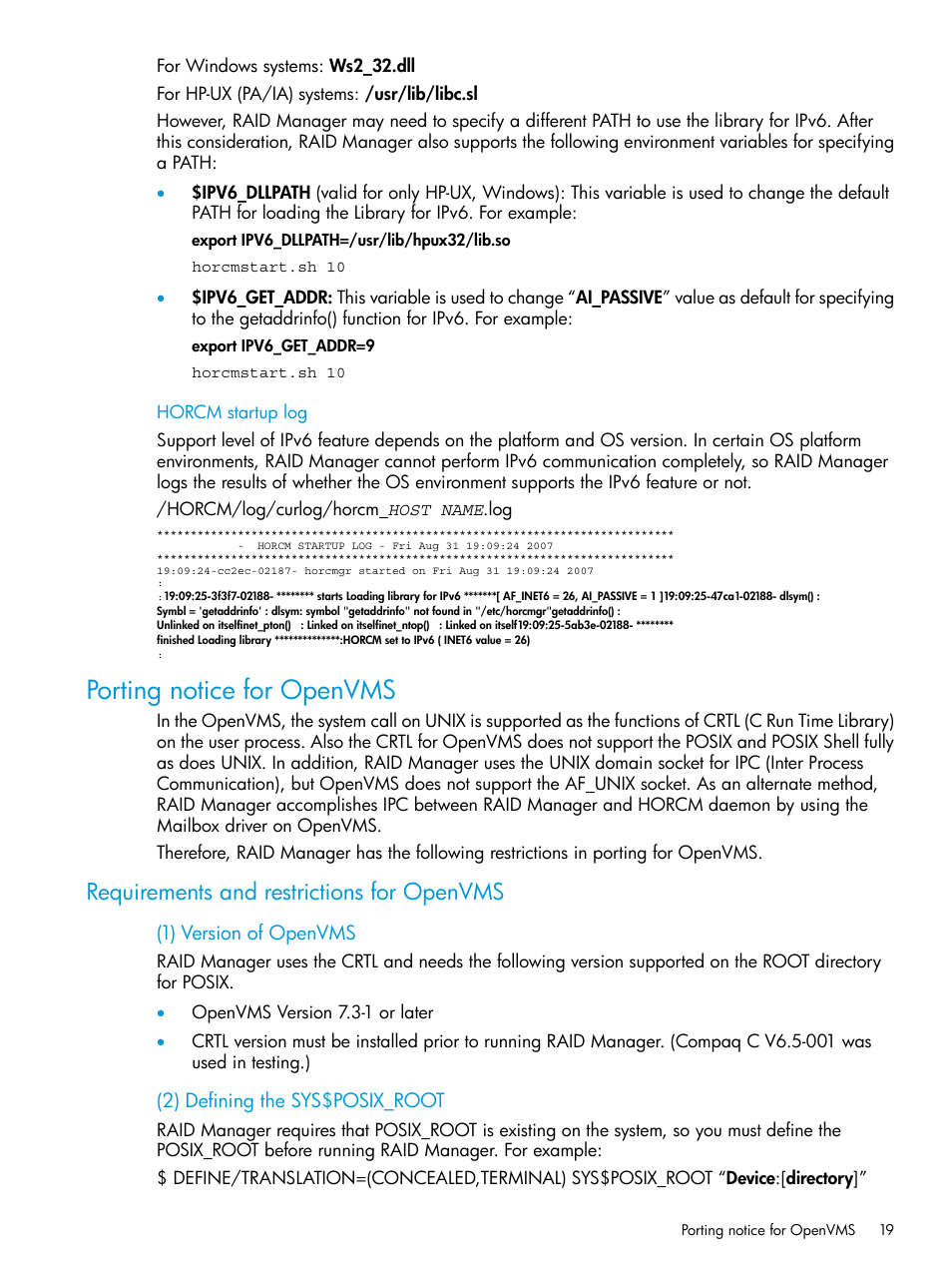 Porting notice for openvms, Requirements and restrictions for openvms | HP XP RAID Manager Software User Manual | Page 19 / 95