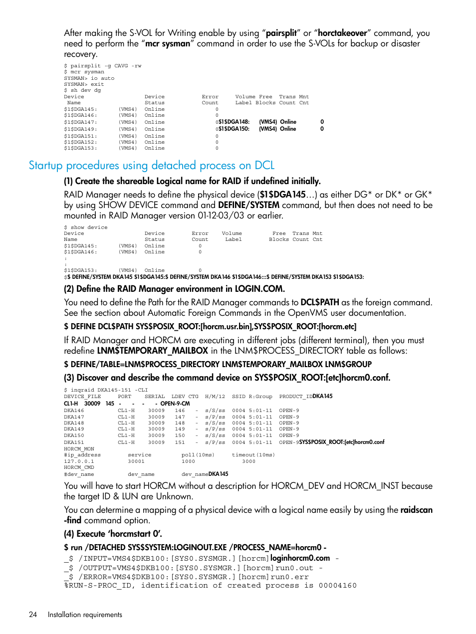 Startup procedures using detached process on dcl | HP XP RAID Manager Software User Manual | Page 24 / 95