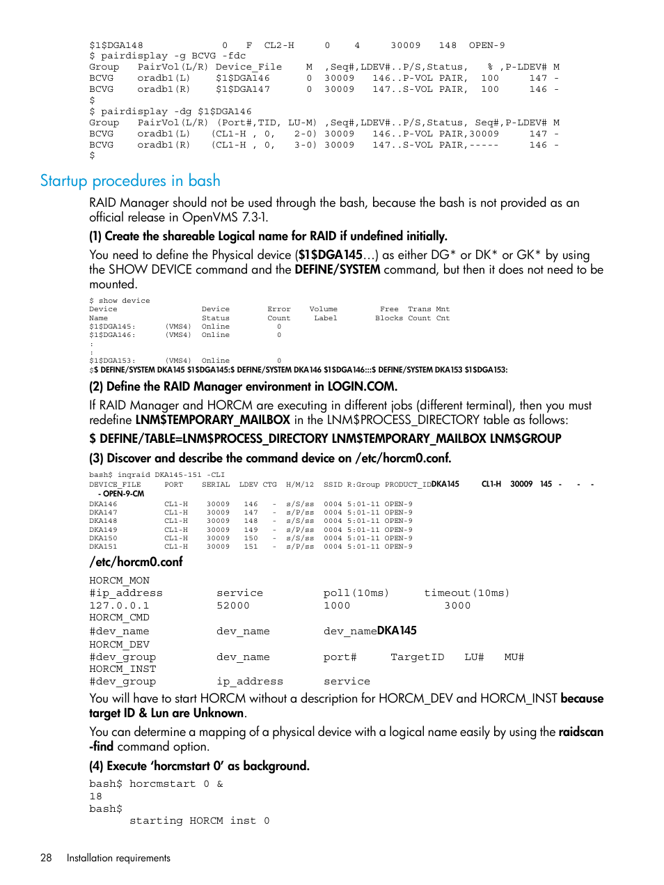 Startup procedures in bash | HP XP RAID Manager Software User Manual | Page 28 / 95