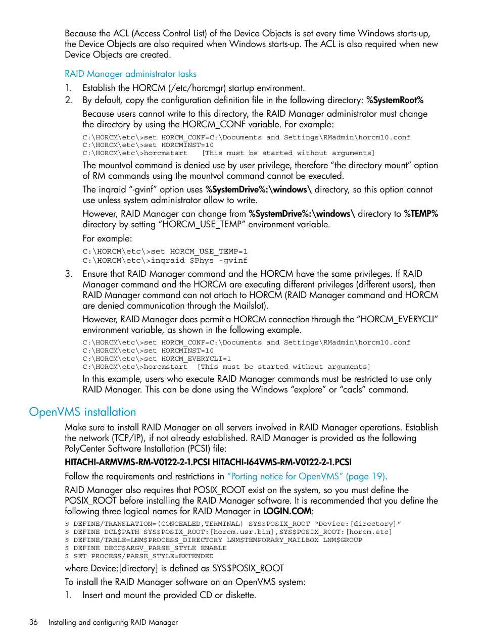 Openvms installation | HP XP RAID Manager Software User Manual | Page 36 / 95