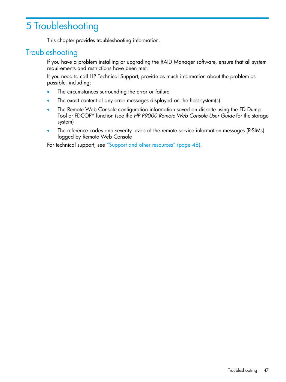 5 troubleshooting, Troubleshooting | HP XP RAID Manager Software User Manual | Page 47 / 95