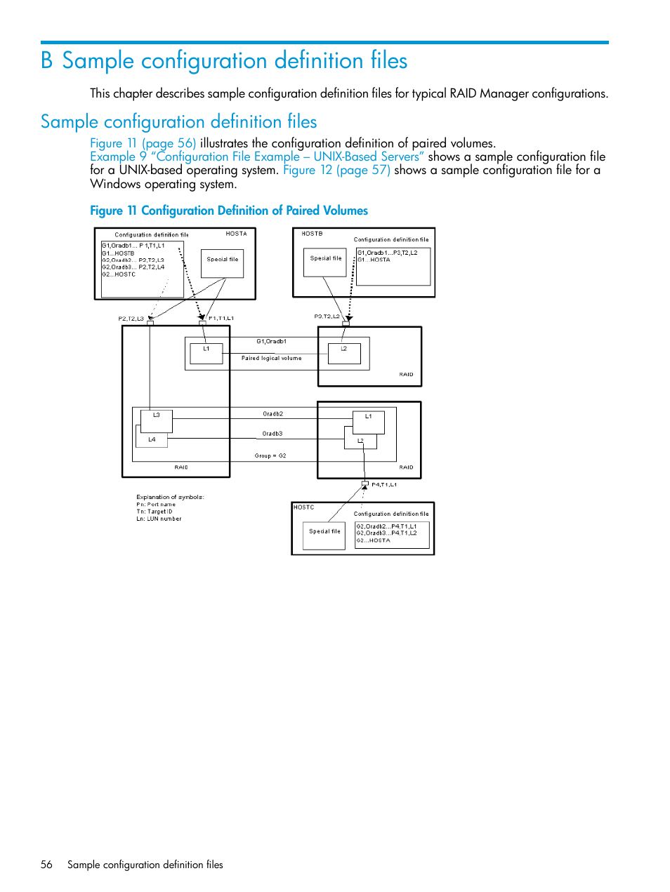 B sample configuration definition files, Sample configuration definition files | HP XP RAID Manager Software User Manual | Page 56 / 95