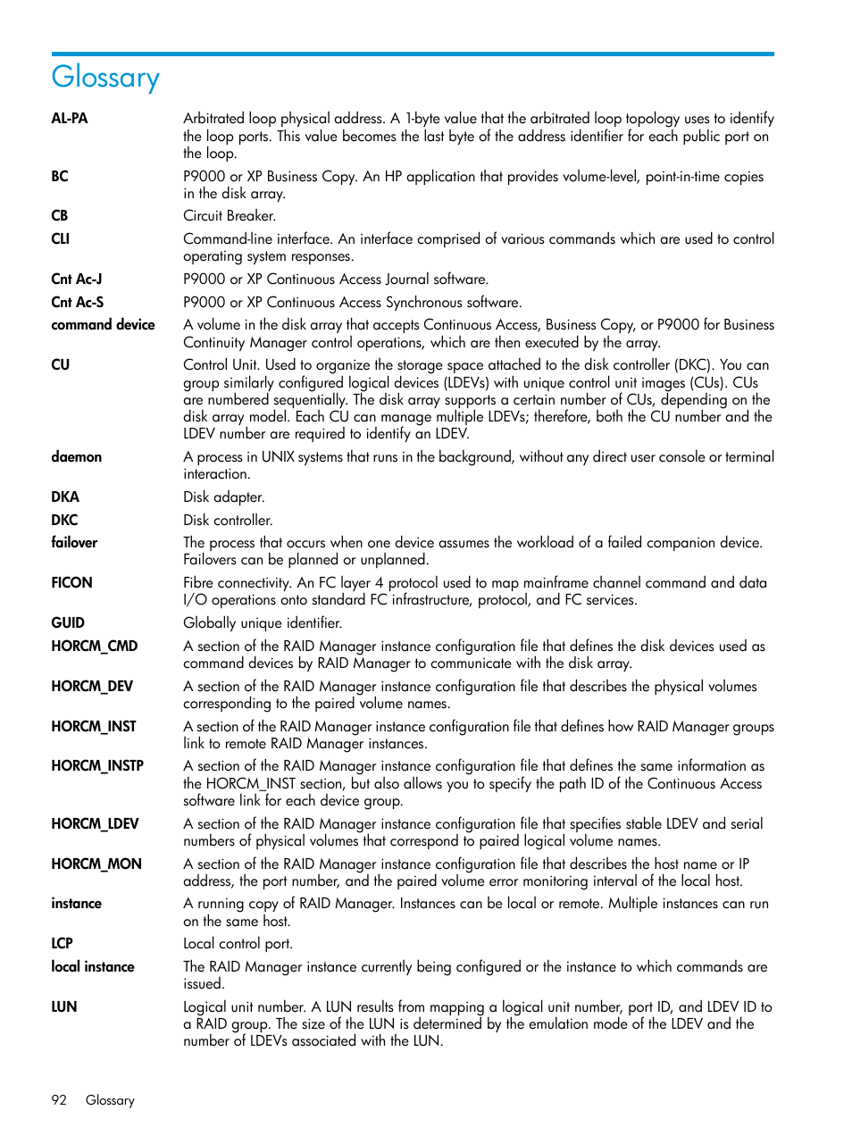 Glossary | HP XP RAID Manager Software User Manual | Page 92 / 95