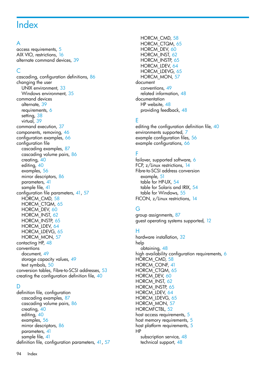 Index | HP XP RAID Manager Software User Manual | Page 94 / 95