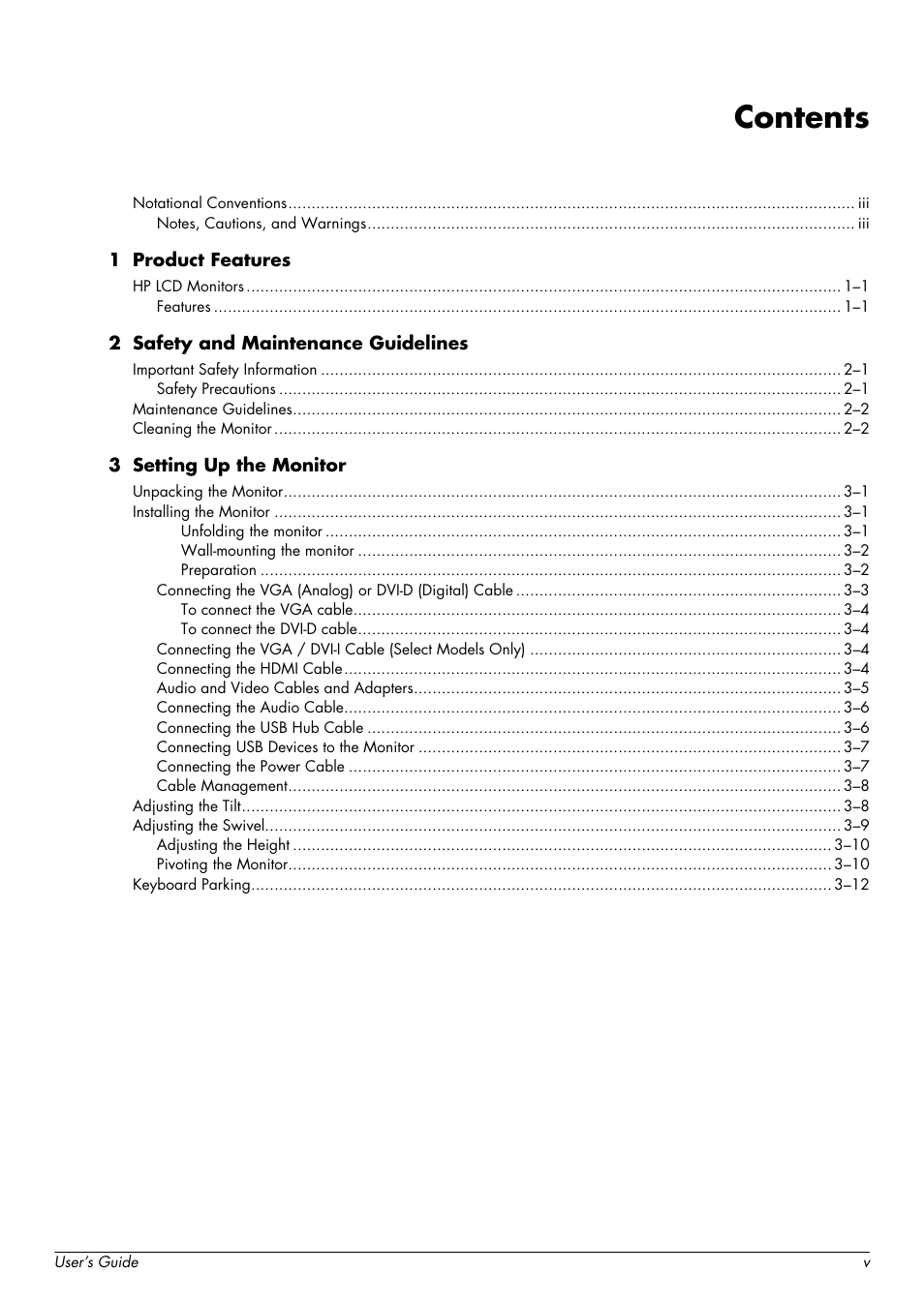 HP w2228k 22-inch LCD Monitor User Manual | Page 5 / 62