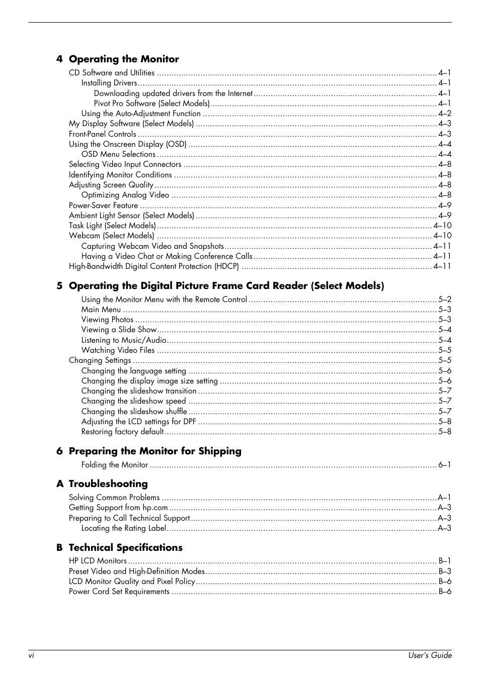 HP w2228k 22-inch LCD Monitor User Manual | Page 6 / 62