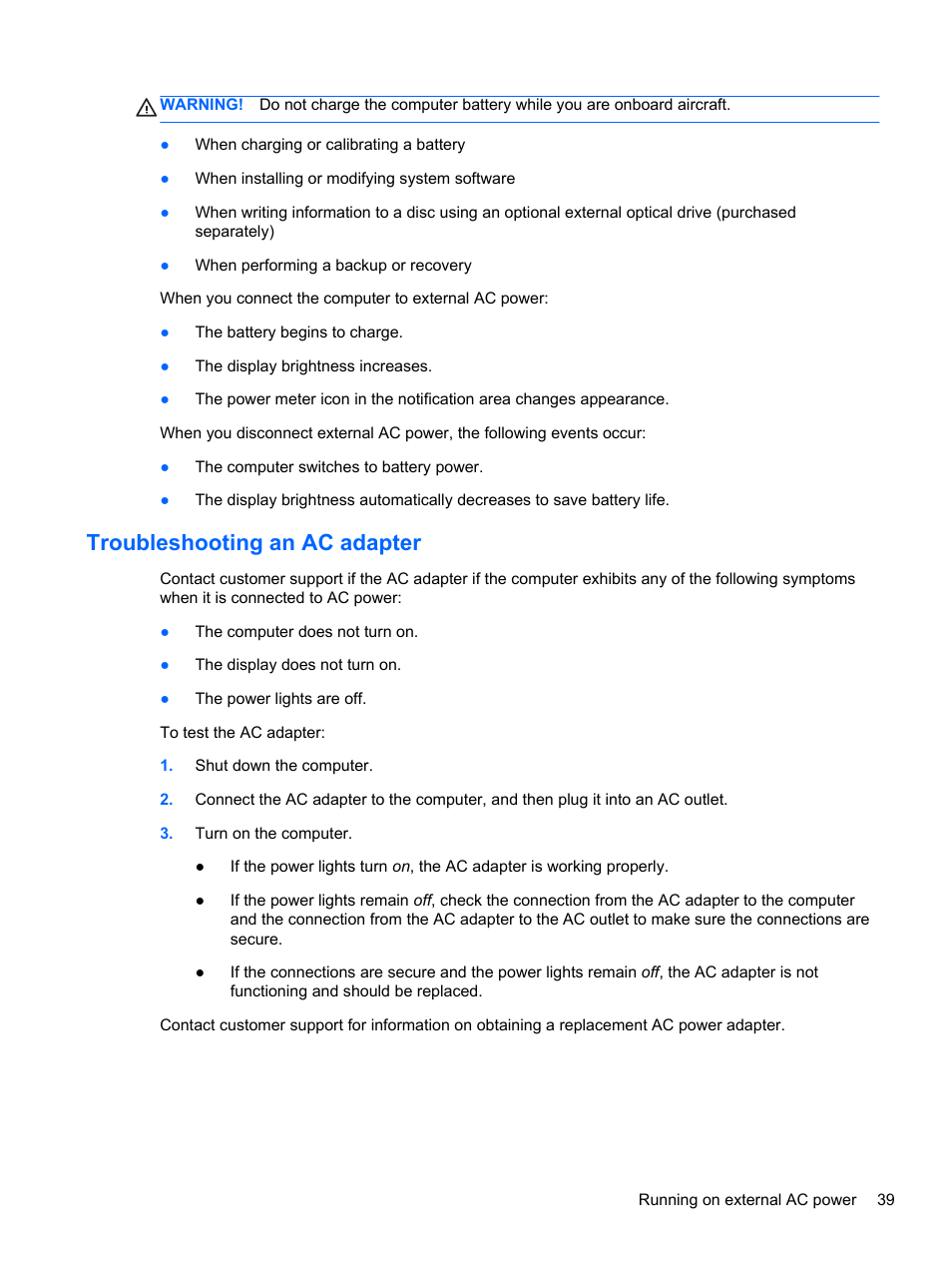 Troubleshooting an ac adapter | HP Folio 13-1035nr Notebook PC User Manual | Page 49 / 85