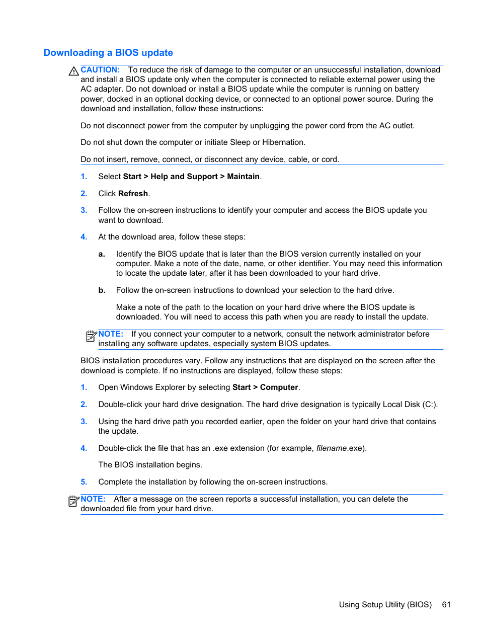 Downloading a bios update | HP Folio 13-1035nr Notebook PC User Manual | Page 71 / 85
