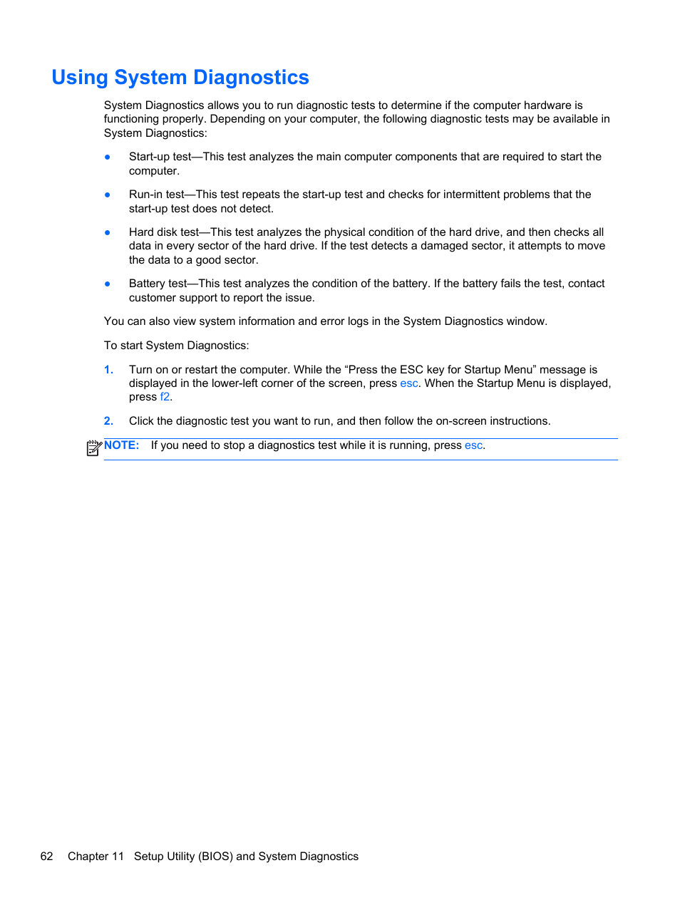 Using system diagnostics | HP Folio 13-1035nr Notebook PC User Manual | Page 72 / 85