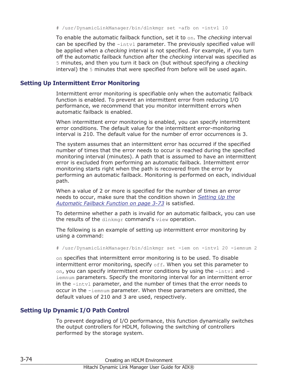 Setting up intermittent error monitoring -74, Setting up dynamic i/o path control -74 | HP XP Racks User Manual | Page 136 / 460