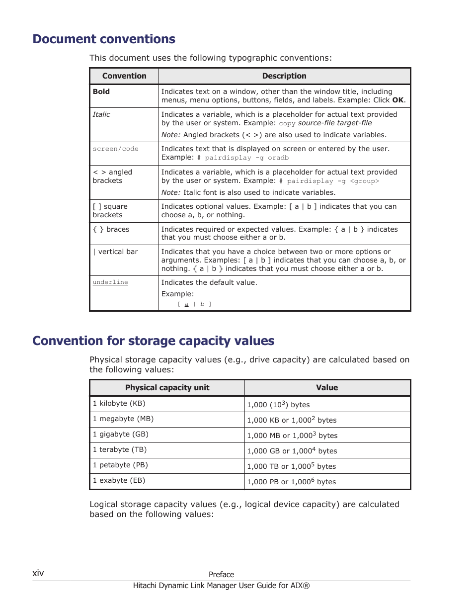 Document conventions, Convention for storage capacity values | HP XP Racks User Manual | Page 14 / 460