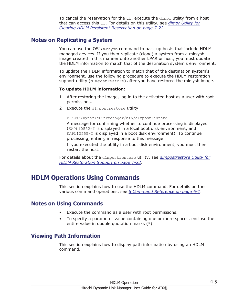 Notes on replicating a system, Hdlm operations using commands, Notes on using commands | Viewing path information, Notes on replicating a system -5, Hdlm operations using commands -5, Notes on using commands -5, Viewing path information -5 | HP XP Racks User Manual | Page 171 / 460