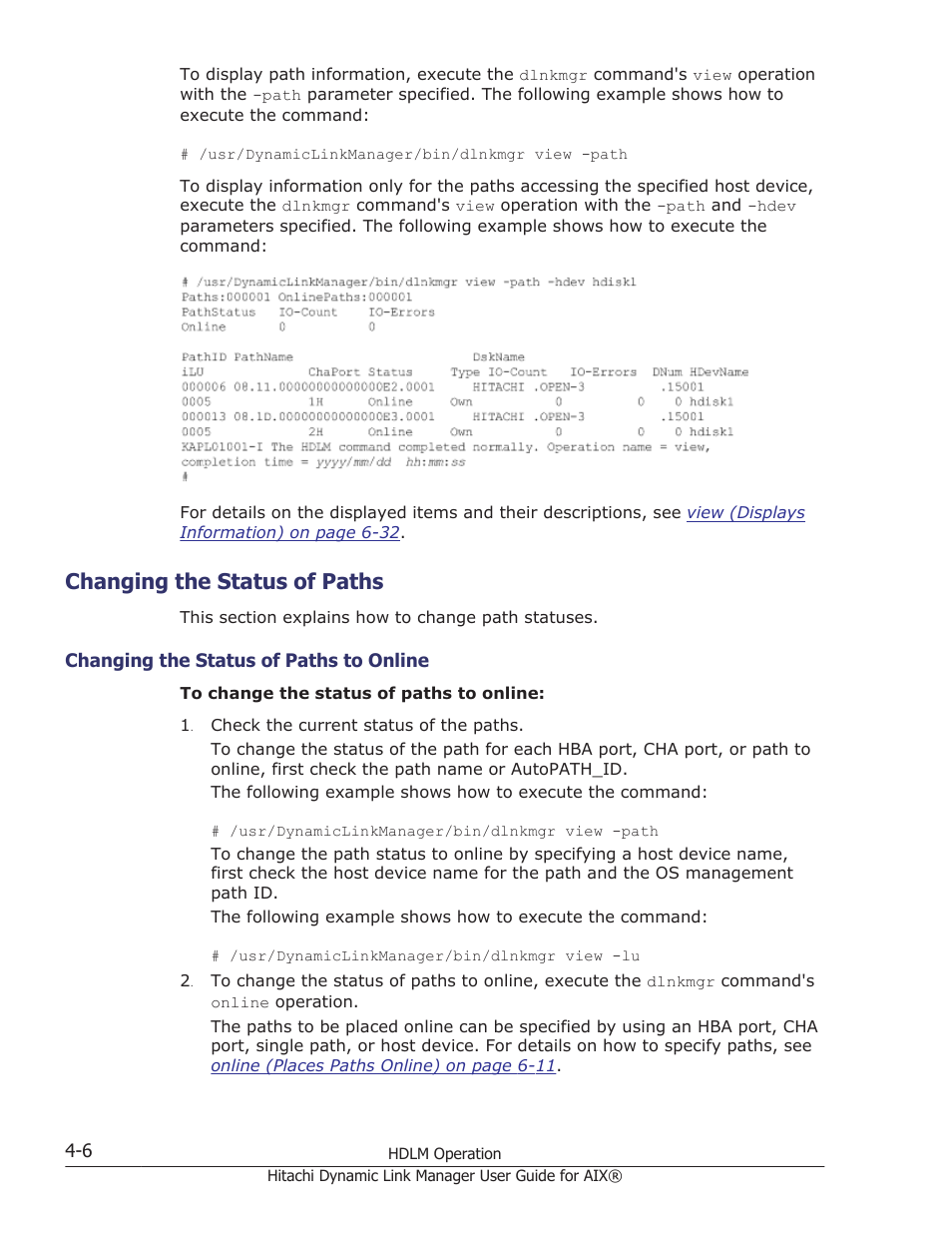 Changing the status of paths, Changing the status of paths -6, Changing the status of paths to online -6 | HP XP Racks User Manual | Page 172 / 460