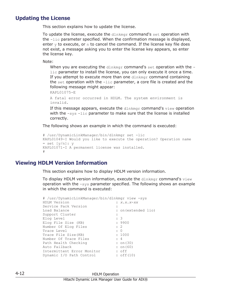 Updating the license, Viewing hdlm version information, Updating the license -12 | Viewing hdlm version information -12 | HP XP Racks User Manual | Page 178 / 460