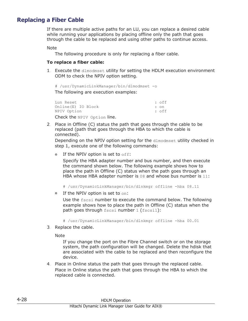 Replacing a fiber cable, Replacing a fiber cable -28 | HP XP Racks User Manual | Page 194 / 460