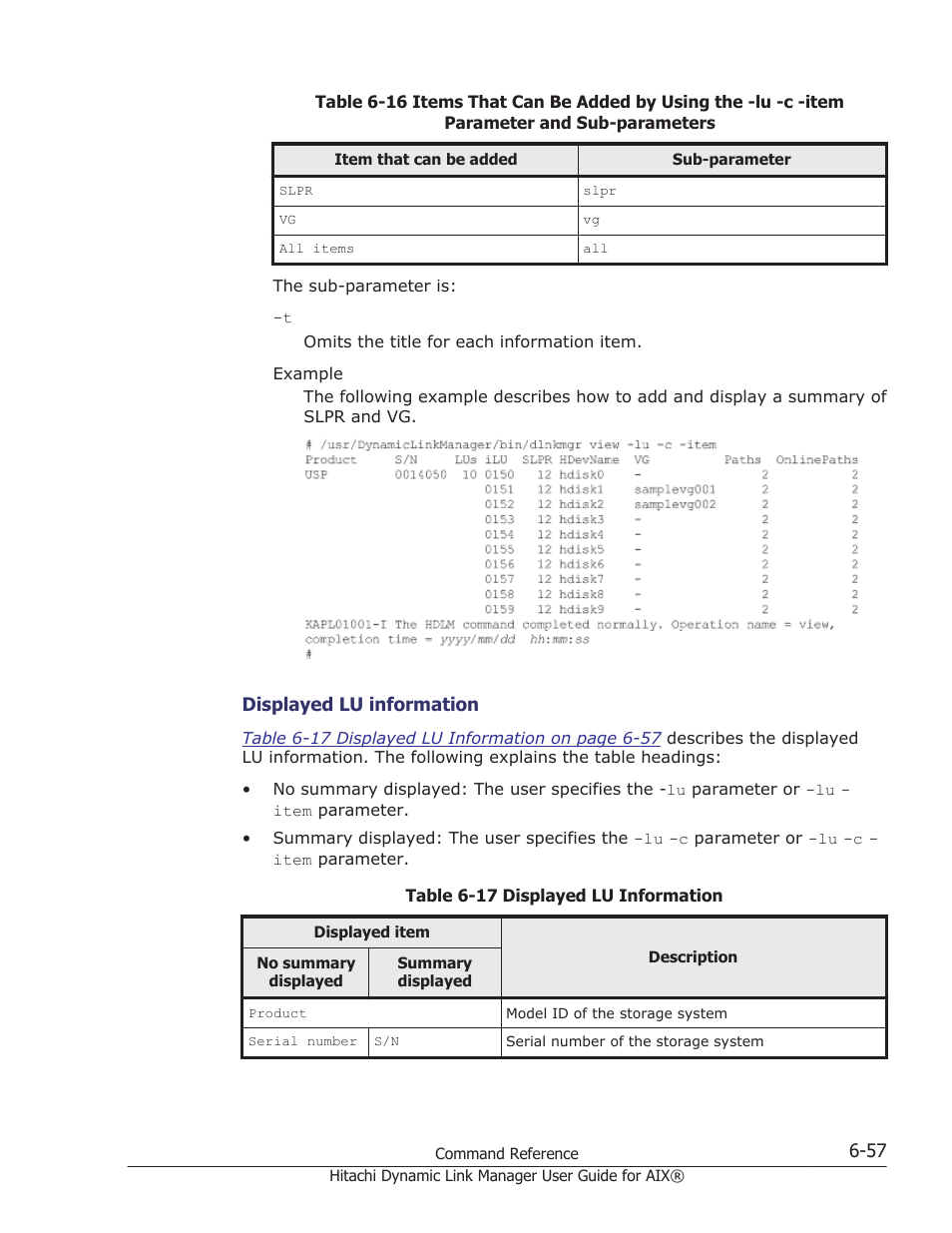 Table 6-17, Table 6-17 displayed, Added are displayed. see | For the contents of each displayed item | HP XP Racks User Manual | Page 263 / 460