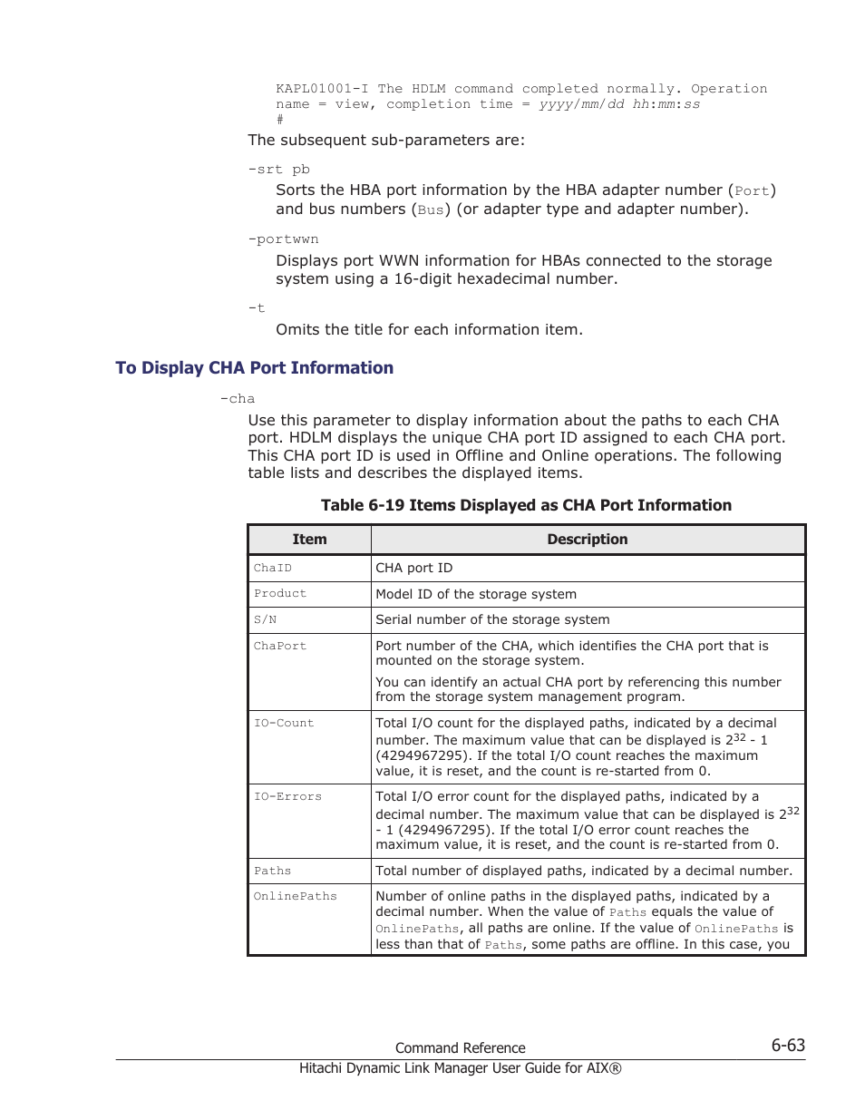 To display cha port information -63, Port ids, see | HP XP Racks User Manual | Page 269 / 460