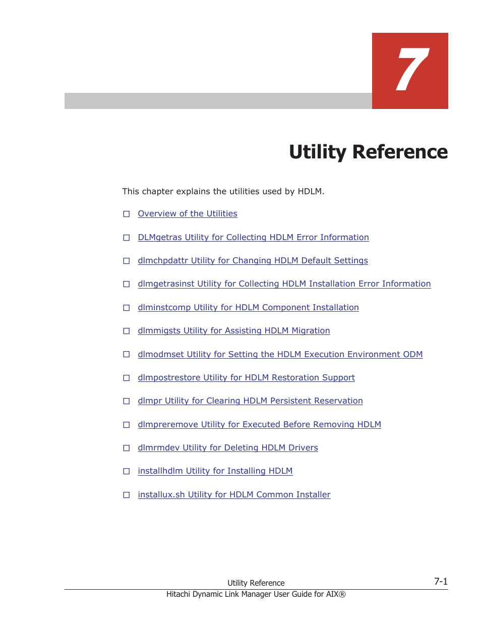 Utility reference, 7 utility reference -1 | HP XP Racks User Manual | Page 273 / 460