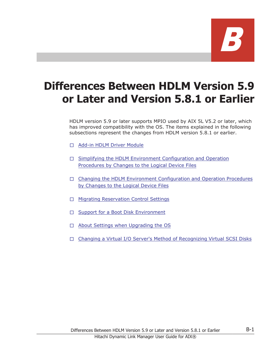 B differences between hdlm, Version 5.9 or later and version | HP XP Racks User Manual | Page 433 / 460