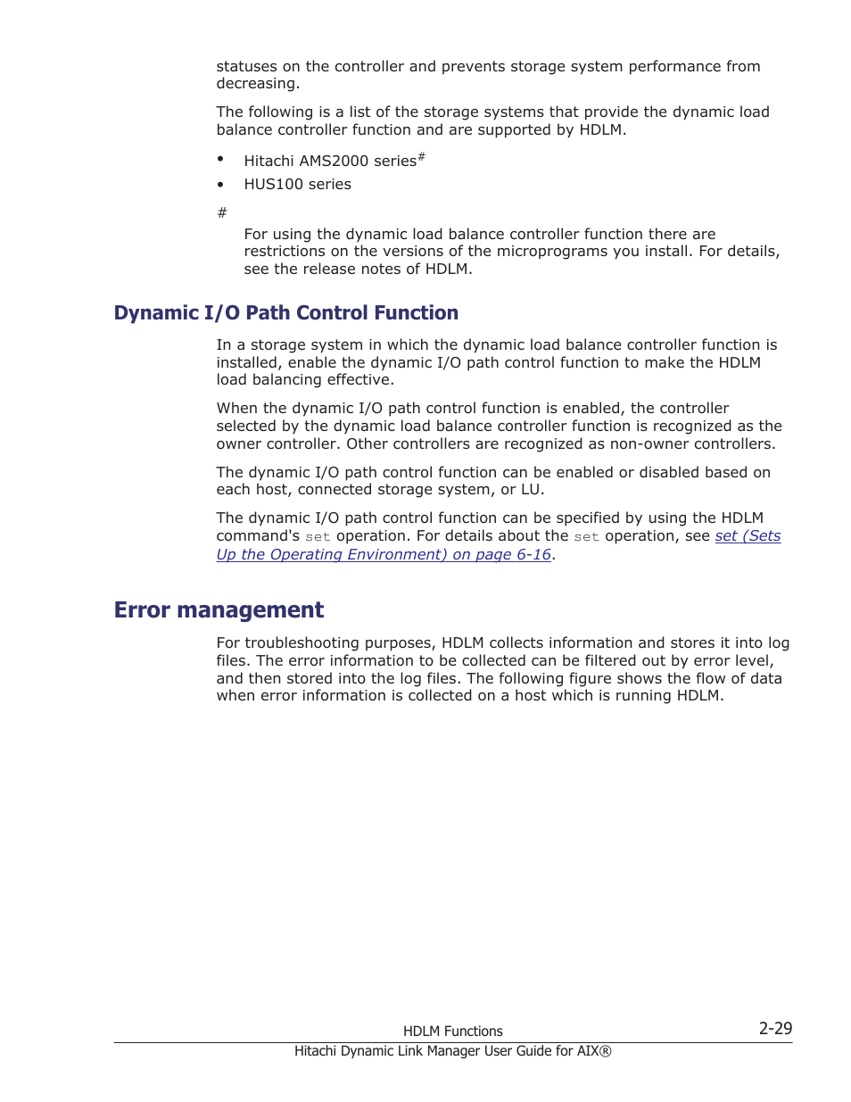 Dynamic i/o path control function, Error management, Dynamic i/o path control function -29 | Error management -29 | HP XP Racks User Manual | Page 49 / 460