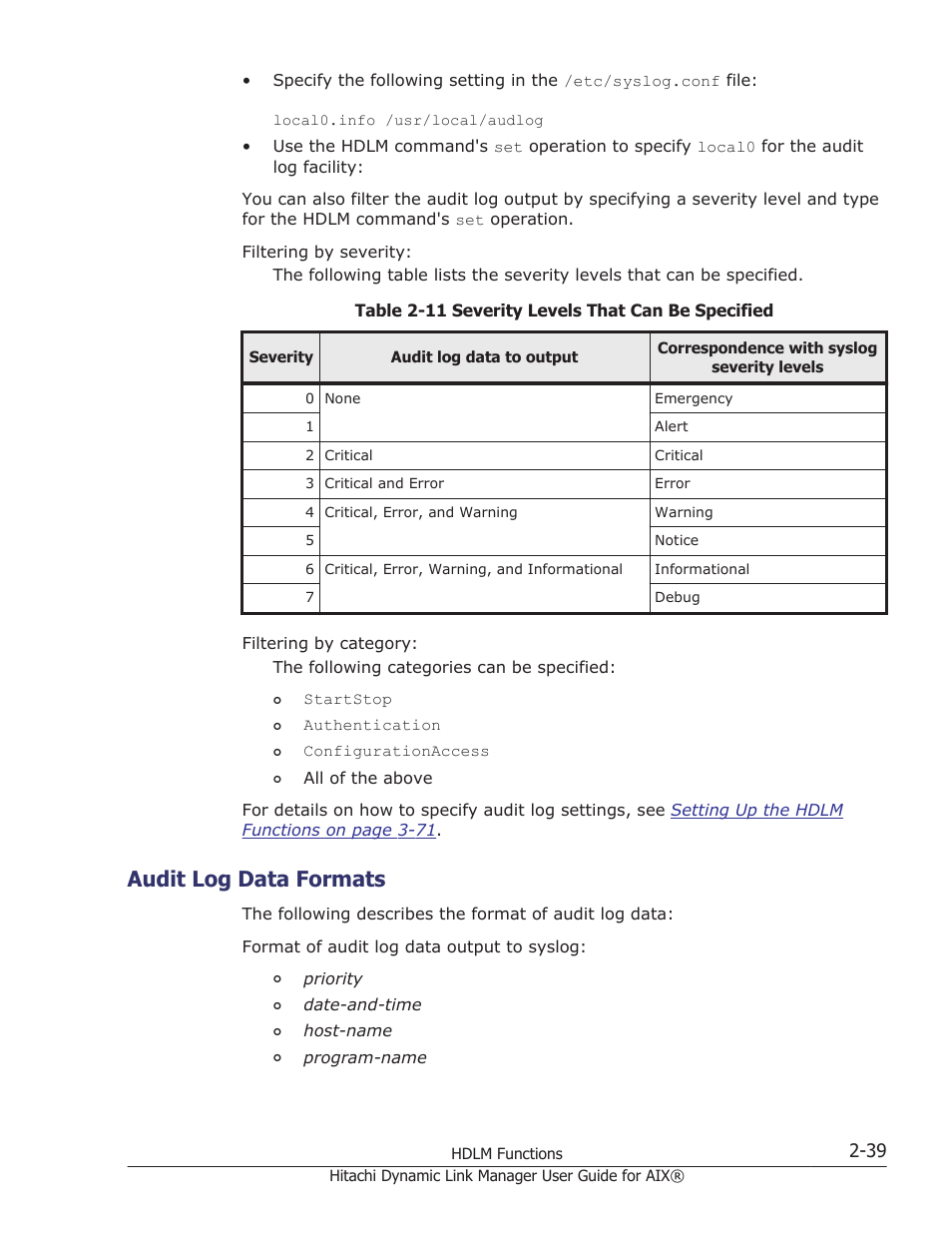 Audit log data formats, Audit log data formats -39 | HP XP Racks User Manual | Page 59 / 460