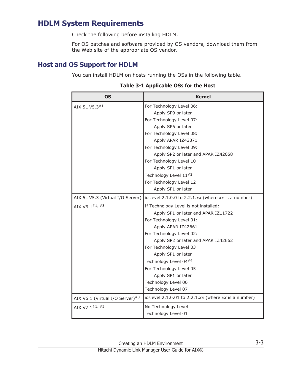 Hdlm system requirements, Host and os support for hdlm, Hdlm system requirements -3 | Host and os support for hdlm -3 | HP XP Racks User Manual | Page 65 / 460
