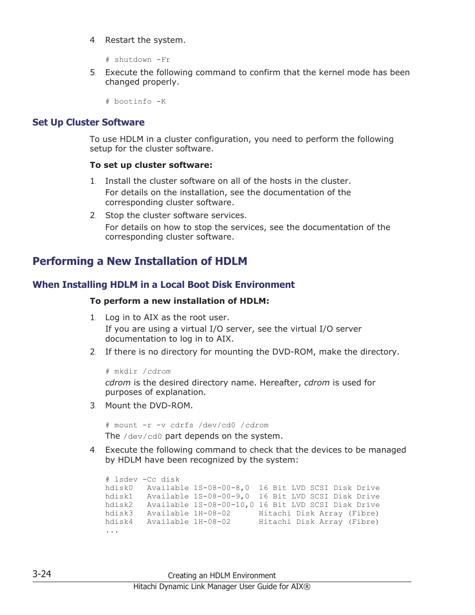 Performing a new installation of hdlm, Set up cluster software -24, Performing a new installation of hdlm -24 | See the installation procedure in | HP XP Racks User Manual | Page 86 / 460